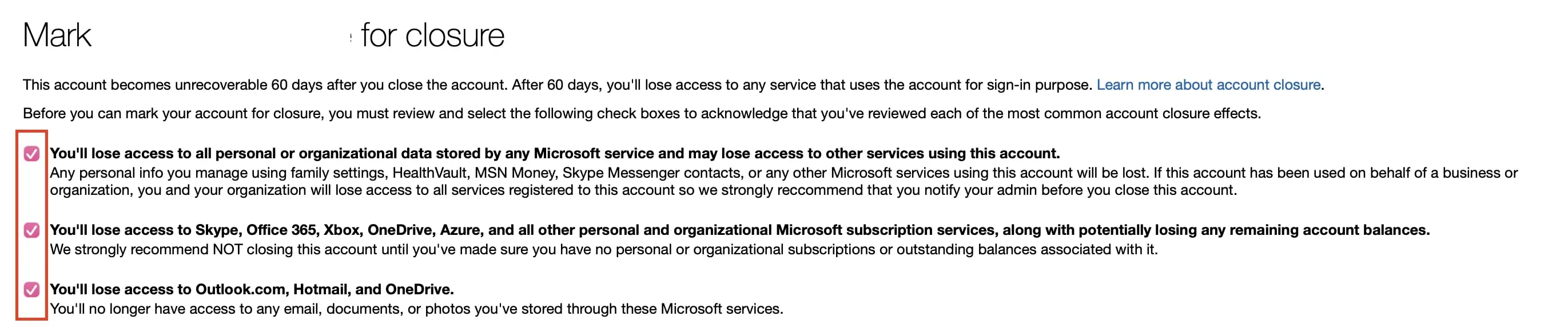 Image: Delete Microsoft account: Confirm information