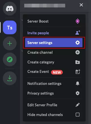 A Discord server’s menu