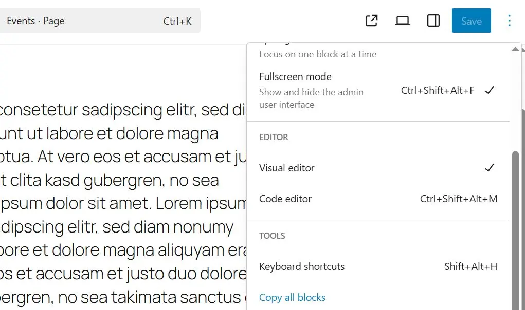 Image: Gutenberg Editor: &lsquo;Copy all blocks&rsquo;