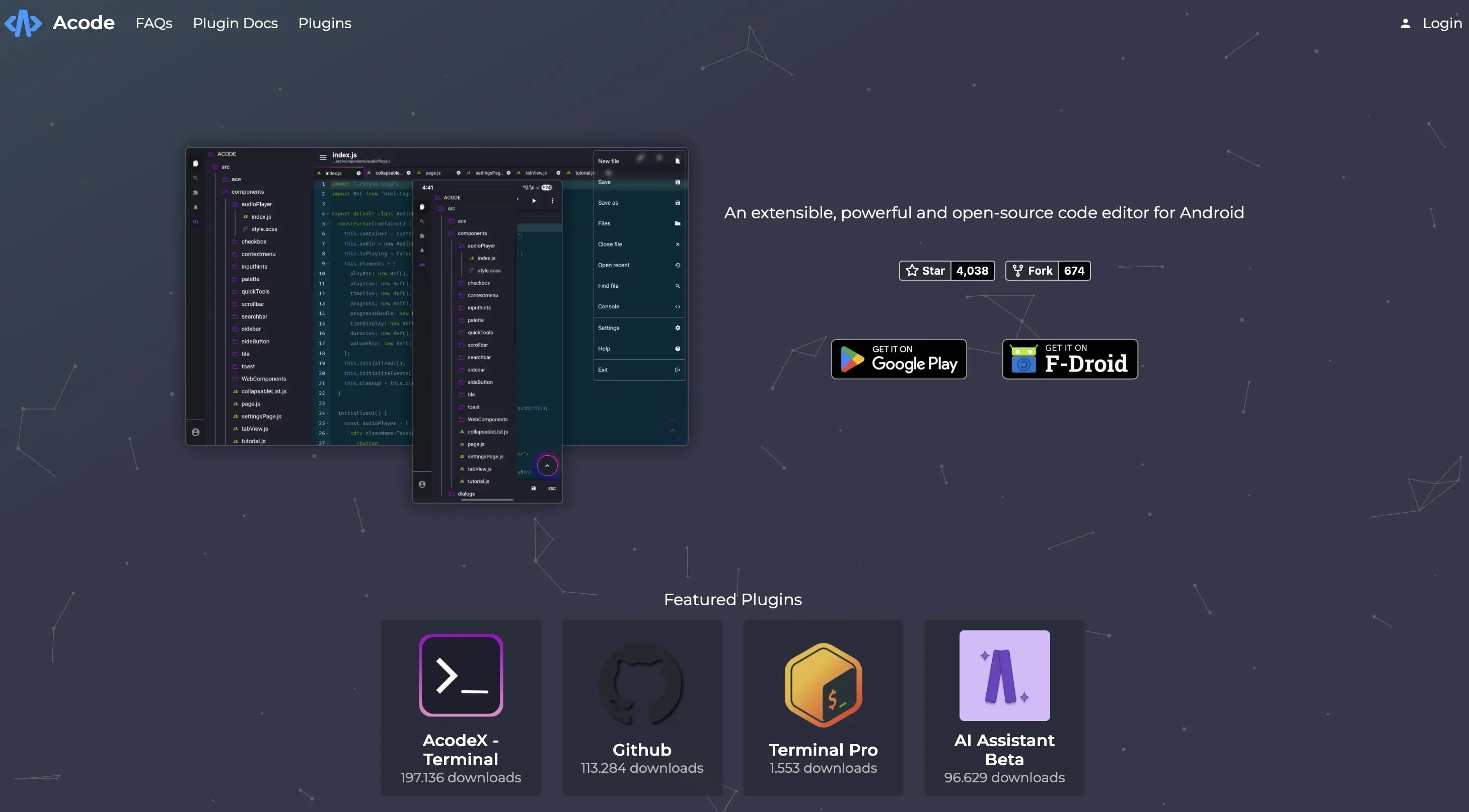 Image: Screenshot of the Acode website