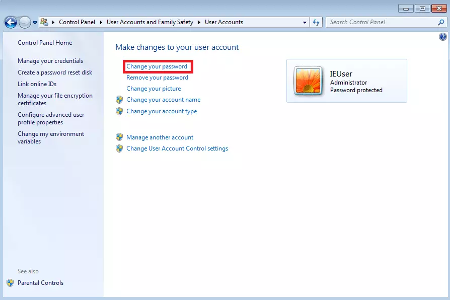 Image: Windows 7: “User Accounts” menu