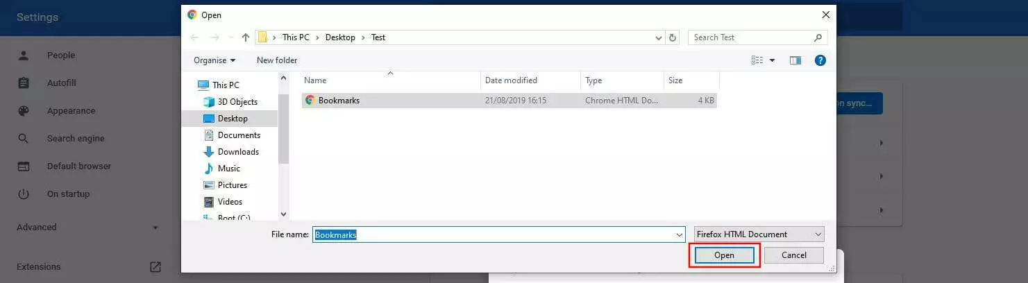 Image: Selecting the HTML file via File Explorer