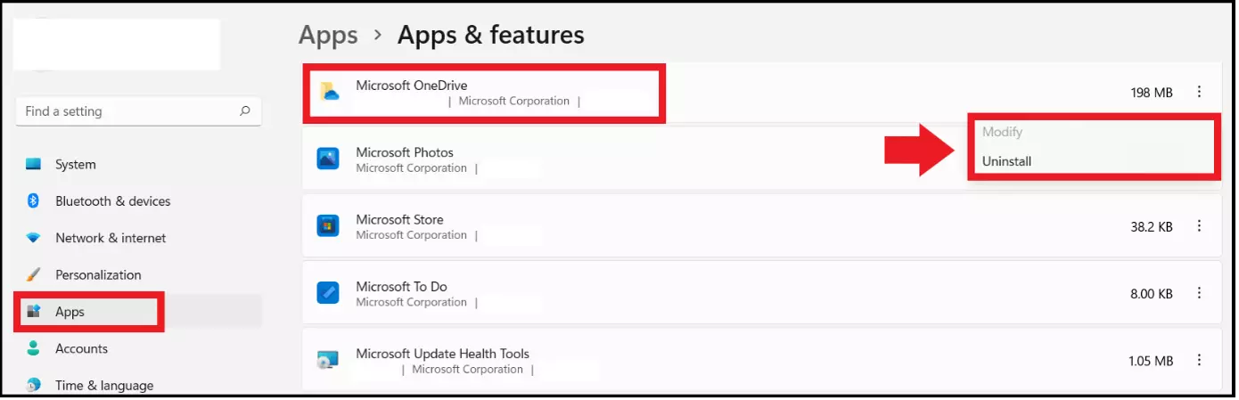 Image: The list of apps in the ‘Apps and features’ menu in Windows Settings