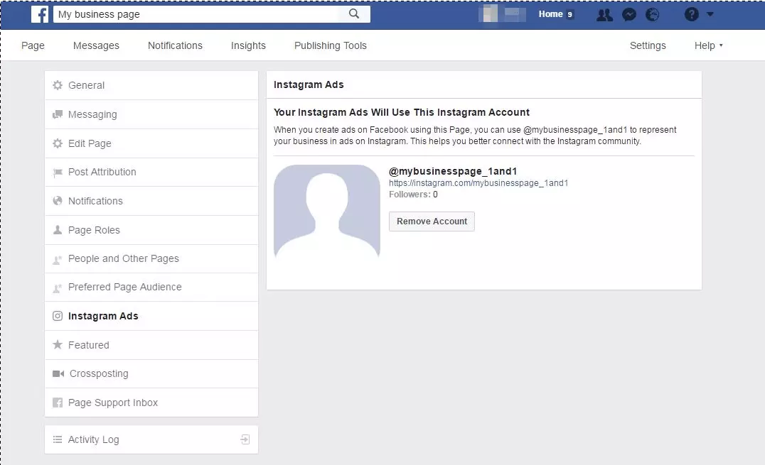 Image: The Instagram profile is now linked to the Facebook account and appears in the overview