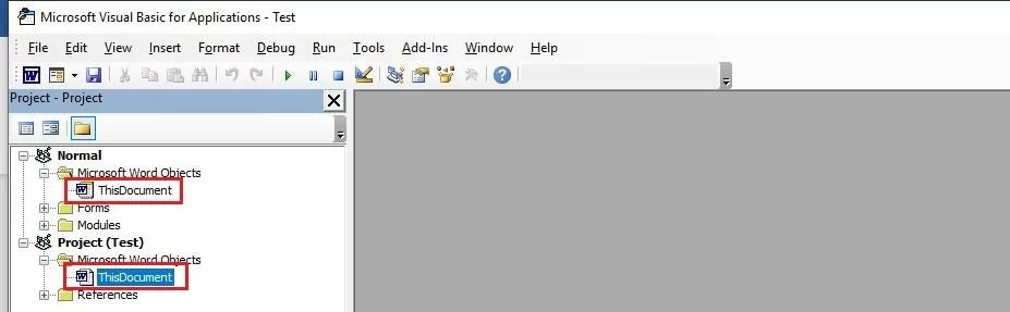 Microsoft Word 2016: Project Explorer
