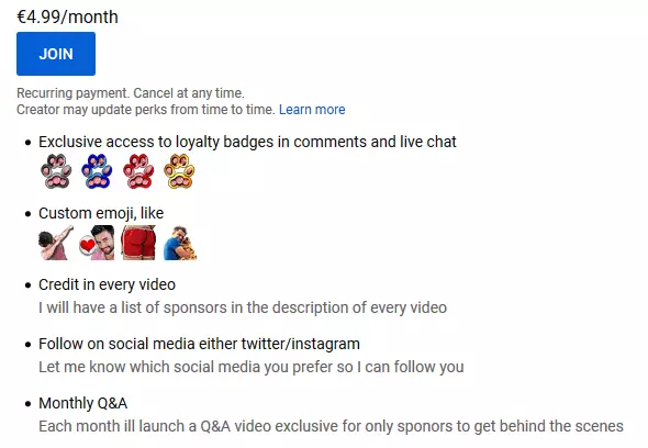 Image: Example of what a YouTube sponsor could receive