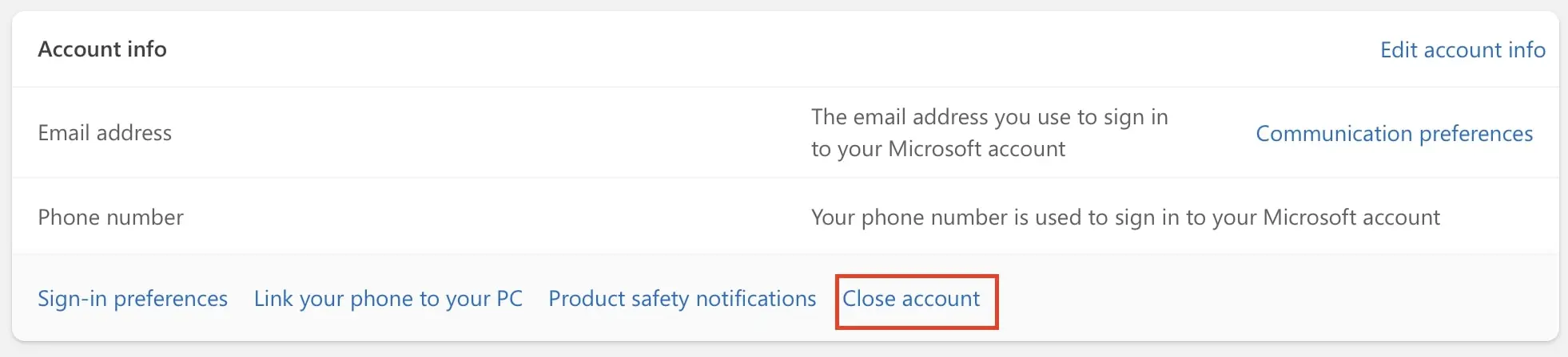 Image: Microsoft account in desktop browser