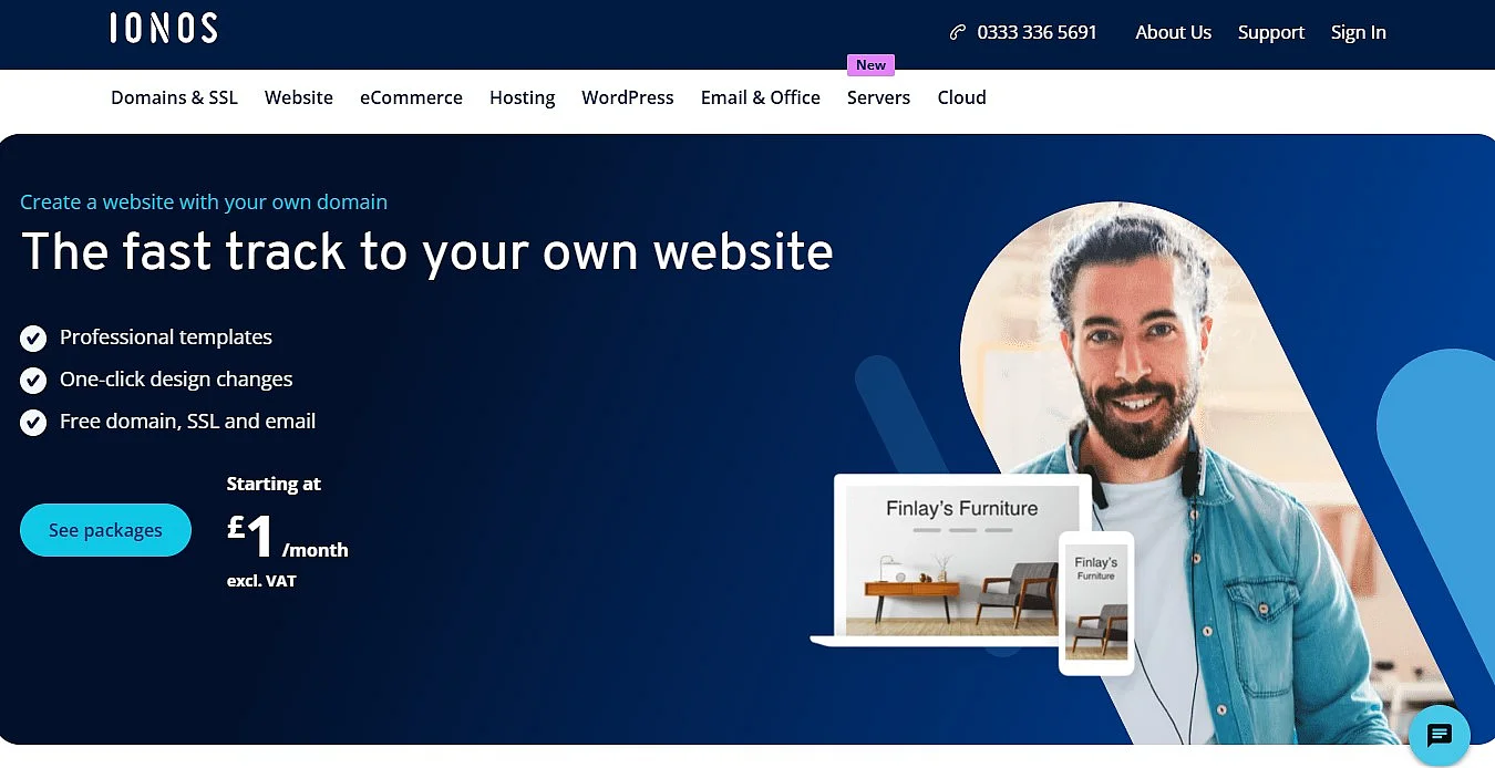 Screenshot of the IONOS MyWebsite Now website builder Image: Screenshot of the IONOS MyWebsite Now website builder