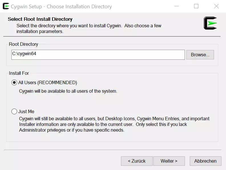 Image: Screenshot of Cygwin installation