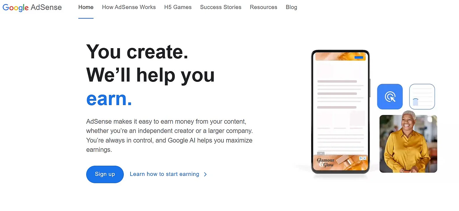 Google AdSense website Image: Google AdSense website