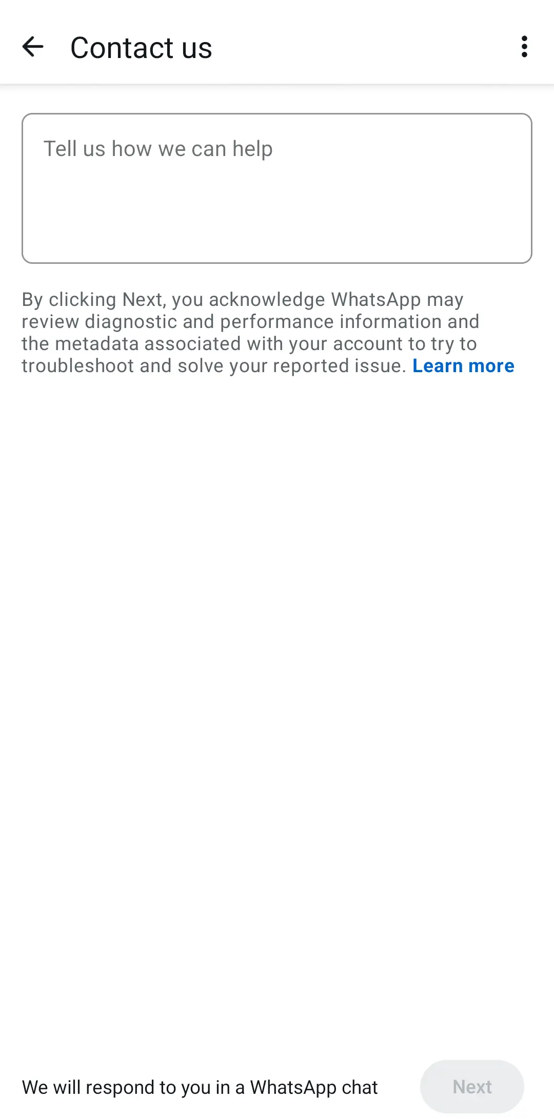 WhatsApp Help: Contact form Image: WhatsApp Help: Contact form