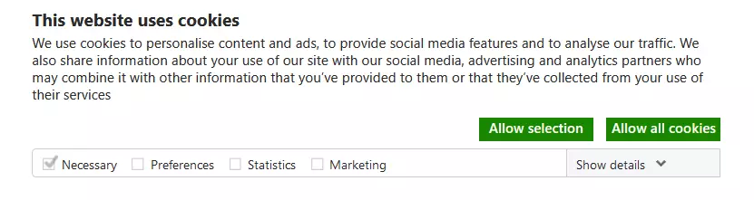Image: Cookiebot: Cookie banner with opt-in options