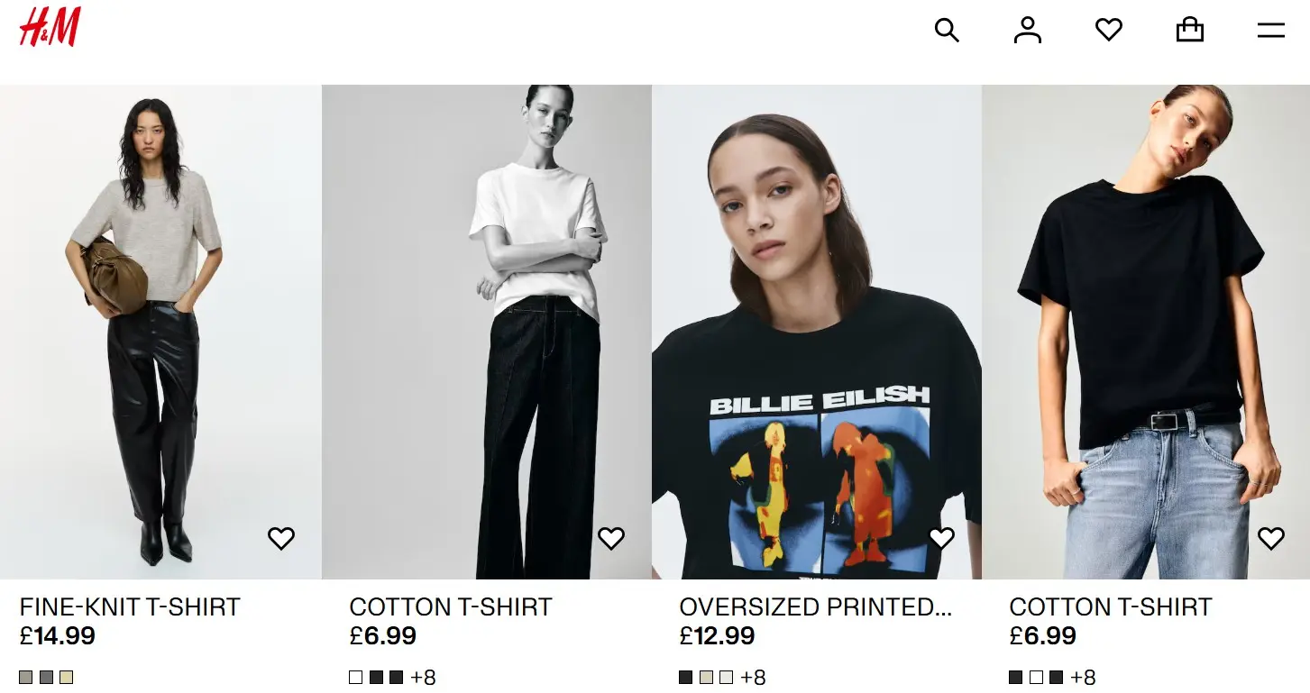 Image: Thumbnails of the H&M online shop