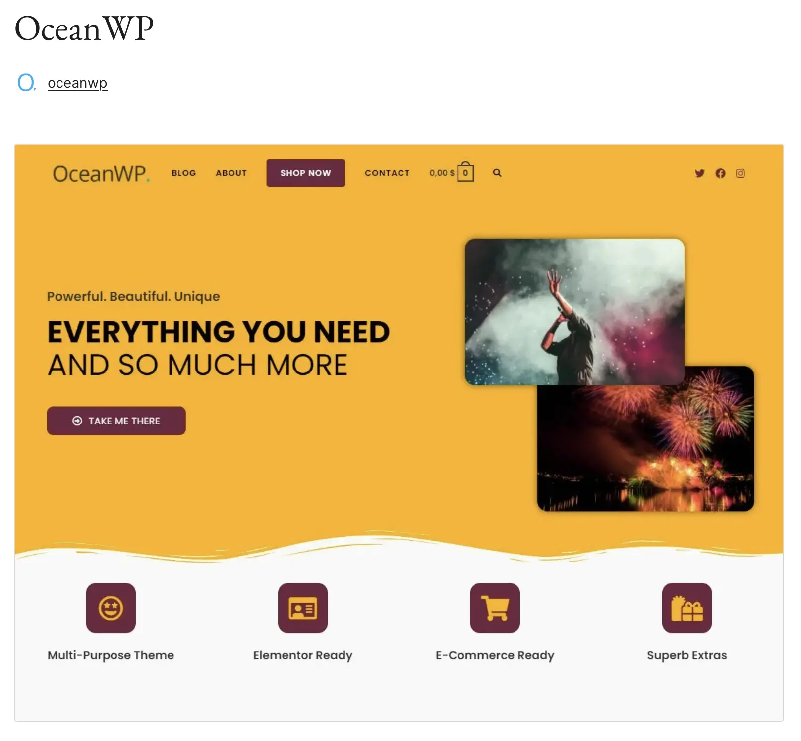 Image: Preview of WordPress theme OceanWP on WordPress.org