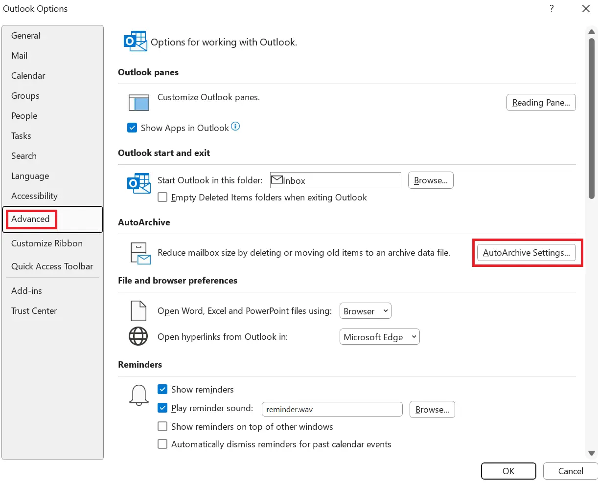 Microsoft Outlook: AutoArchive settings Image: Microsoft Outlook: AutoArchive settings