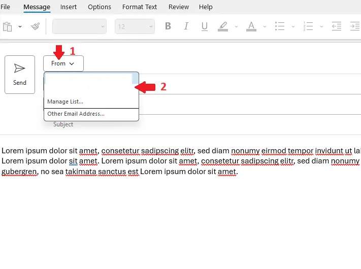 Image: Change Outlook sender: Changing the sender address