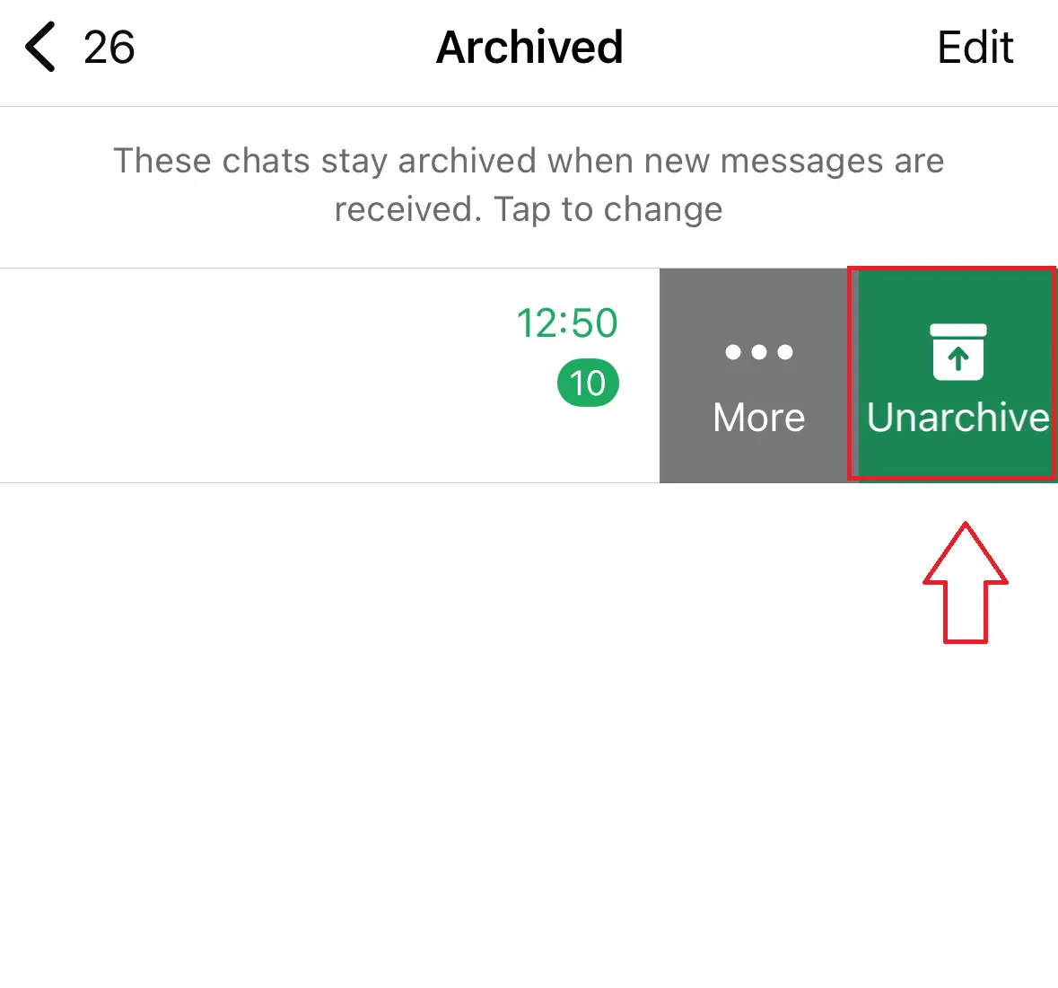 Phone screenshot showing the ‘Unarchive’ option of an archived WhatsApp chat Image: Phone screenshot showing the ‘Unarchive’ option of an archived WhatsApp chat