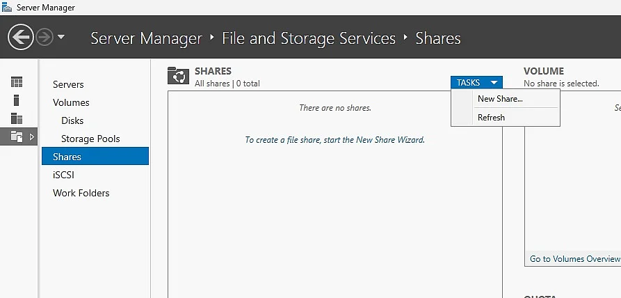 Set up a new share in Server Manager Image: Set up a new share in Server Manager
