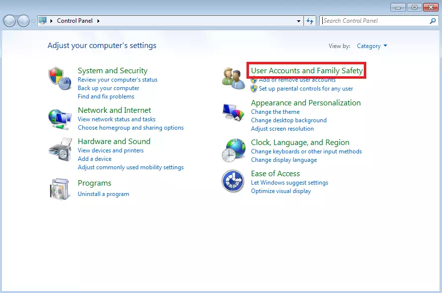 Image: Windows 7 Control Panel