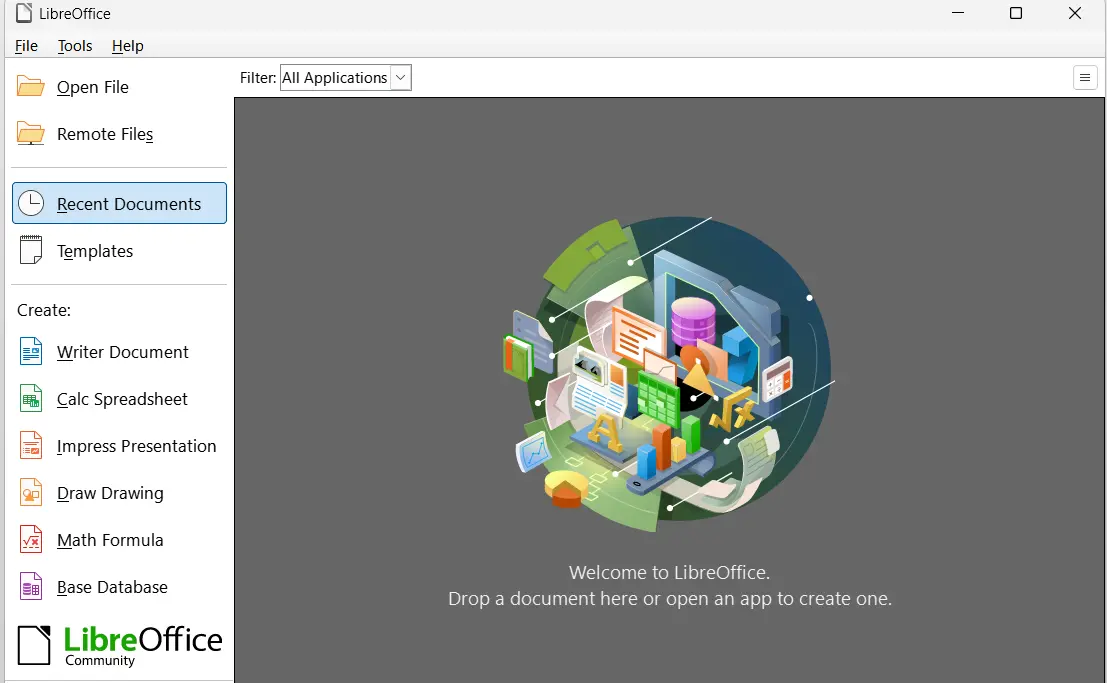 LibreOffice: Start menu Image: LibreOffice: Start menu