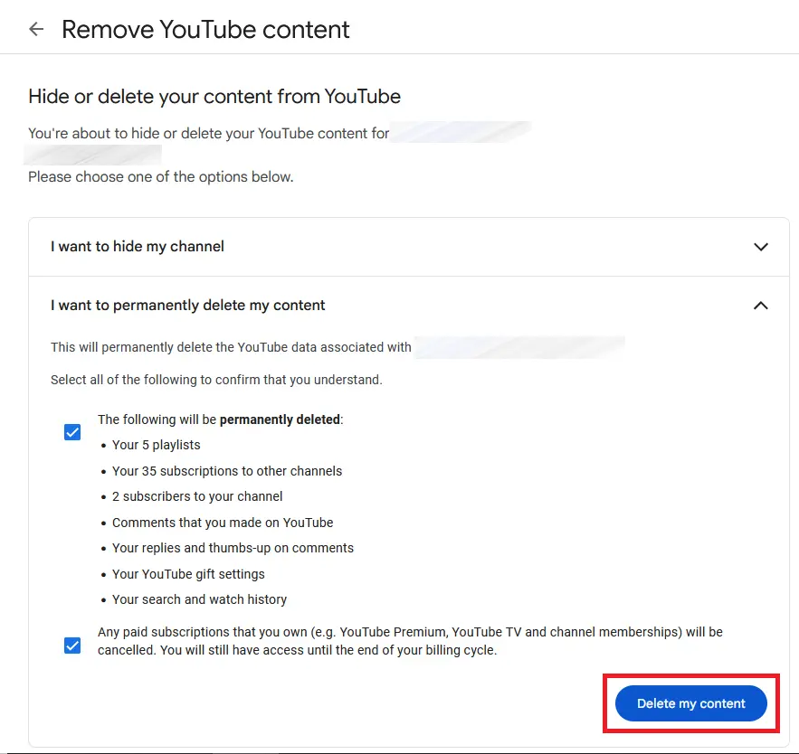 Image: YouTube: Permanent deletion of YouTube channel