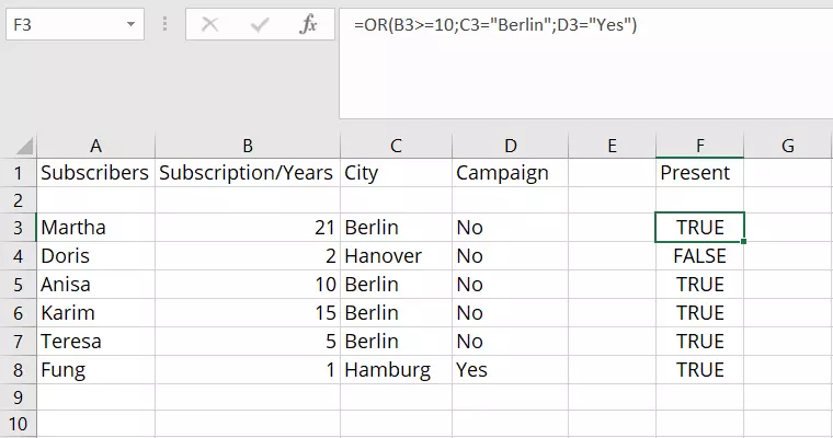 Image: Excel OR function with user-defined categories