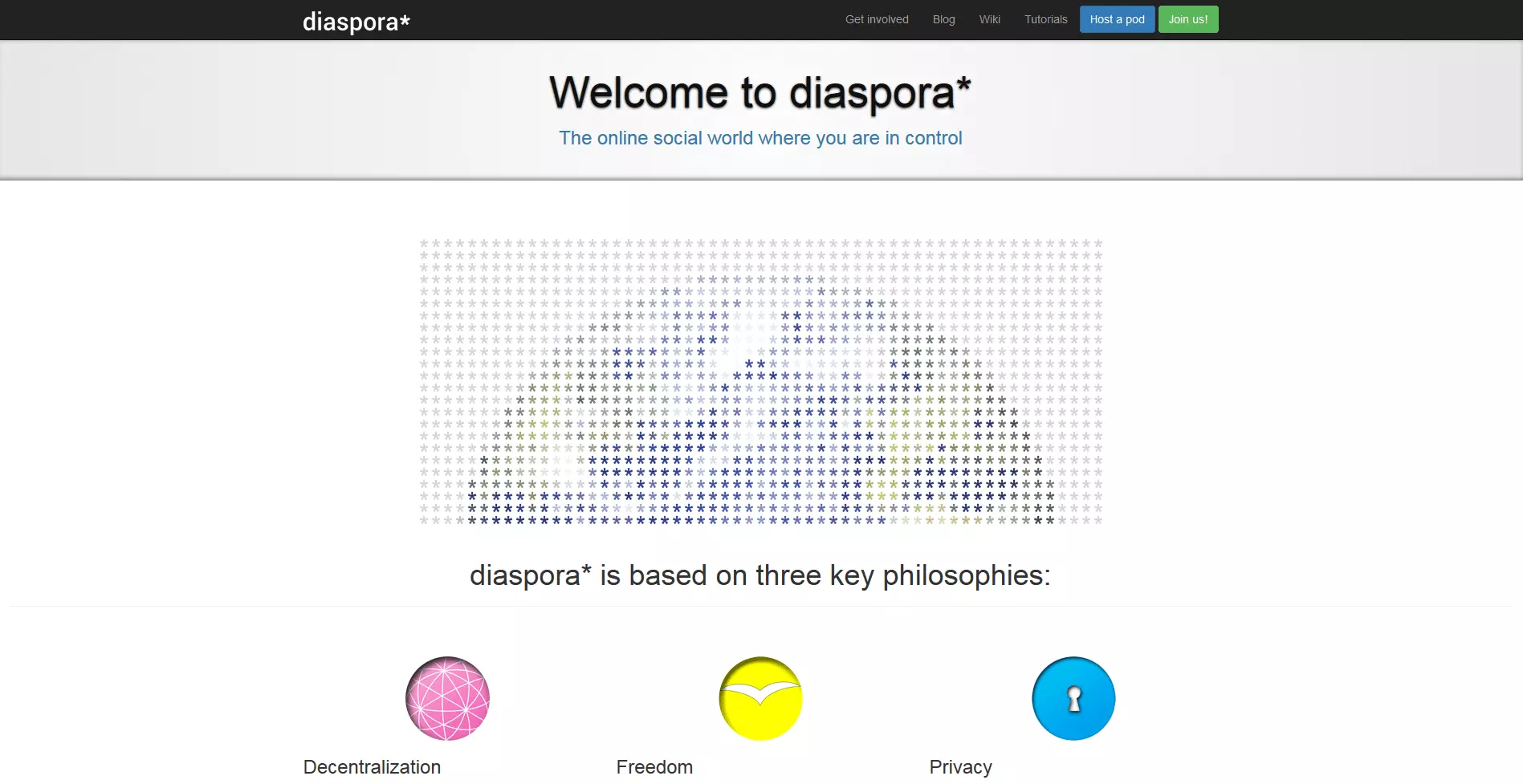 Website for the online platform Diaspora