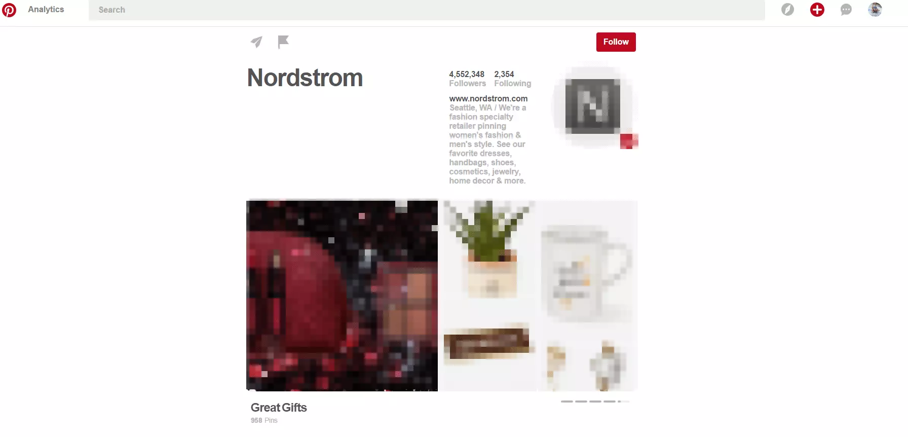 Pinterest profile of fashion chain Nordstrom