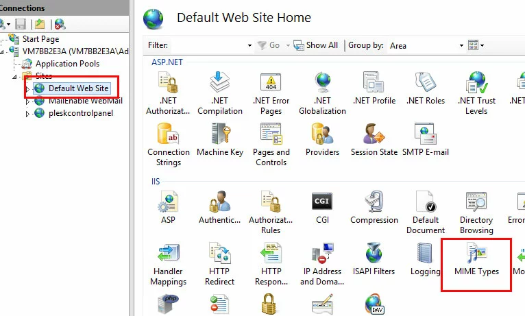 IIS manager: symbol ‘MIME Types’