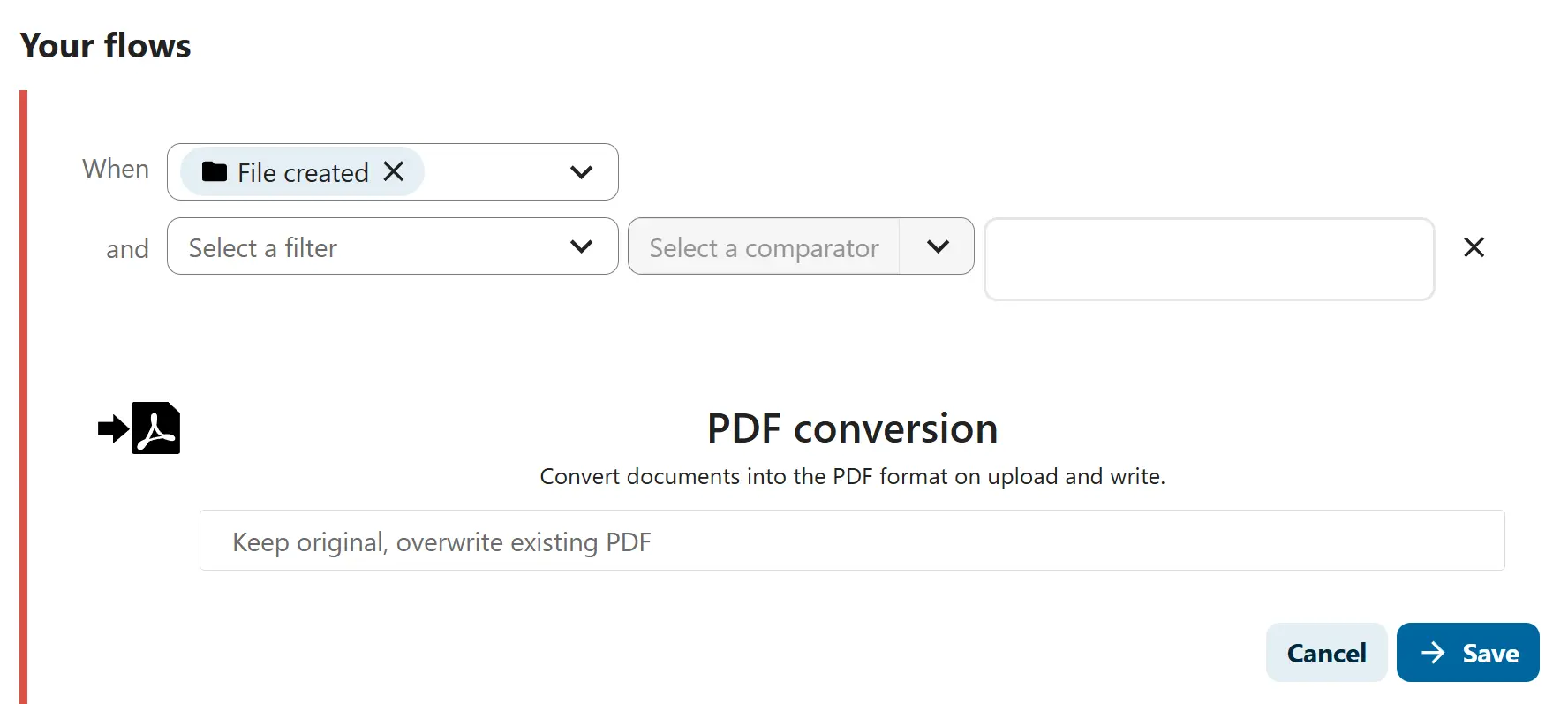 Configured Nextcloud flow for PDF conversion Image: Configured Nextcloud flow for PDF conversion