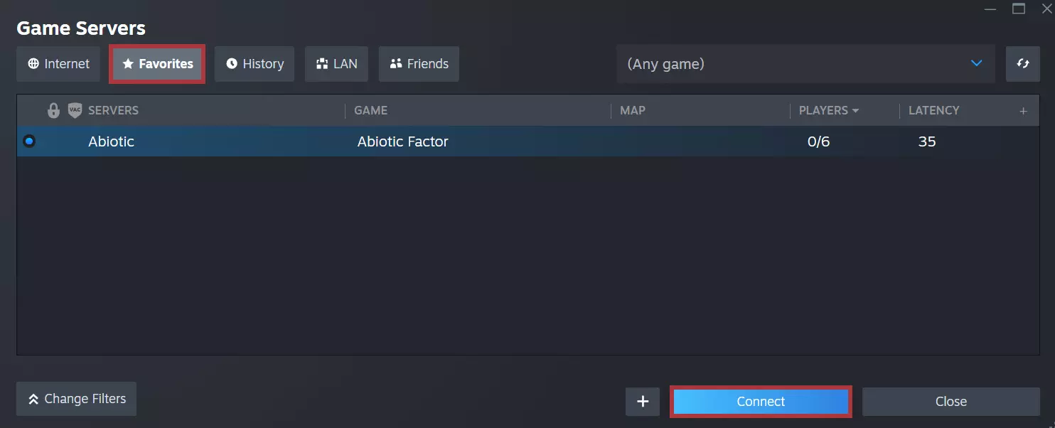 Image: Abiotic Factor server in the game server overview