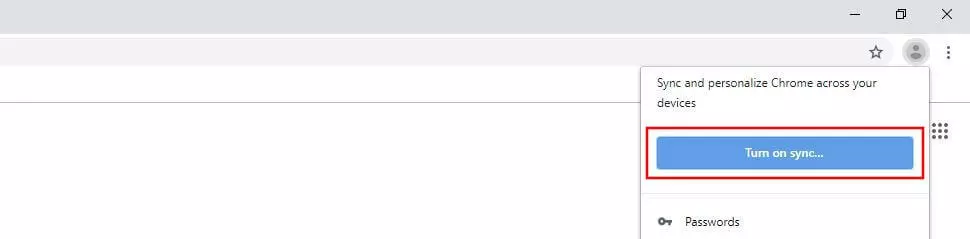 Image: Google Chrome: “Turn on sync...” button