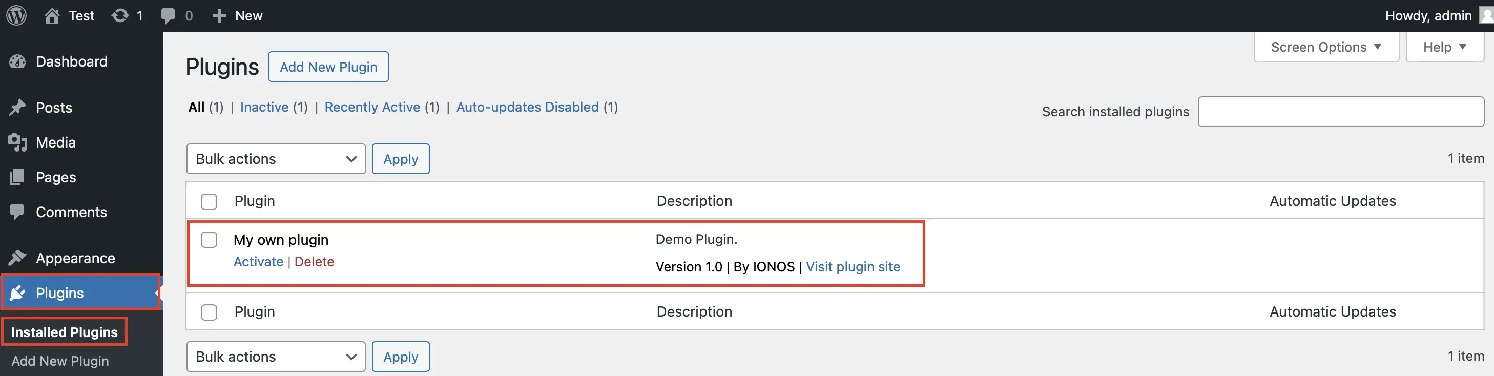 Your own plugin appears immediately in the WordPress backend. Image: Your own plugin appears immediately in the WordPress backend.