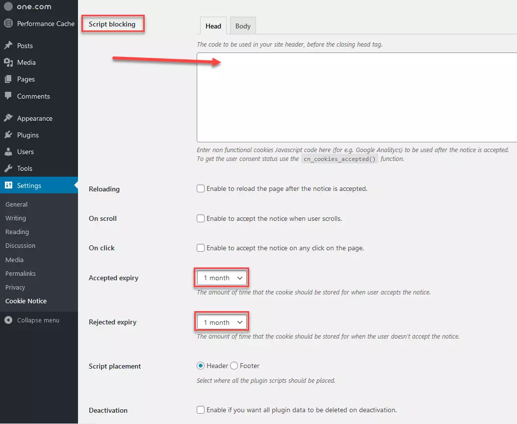 Image: Cookie Notice: script blocking