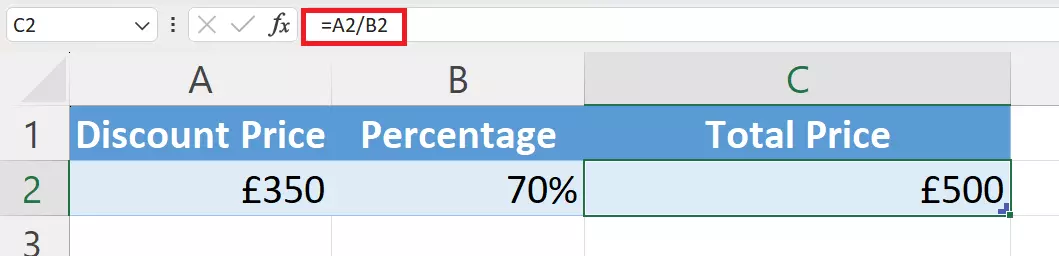 Calculate the total value using proportions and percentages in Excel Calculate the total value using proportions and percentages in Excel