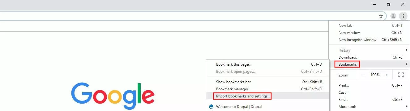 Image: Main menu of Google Chrome