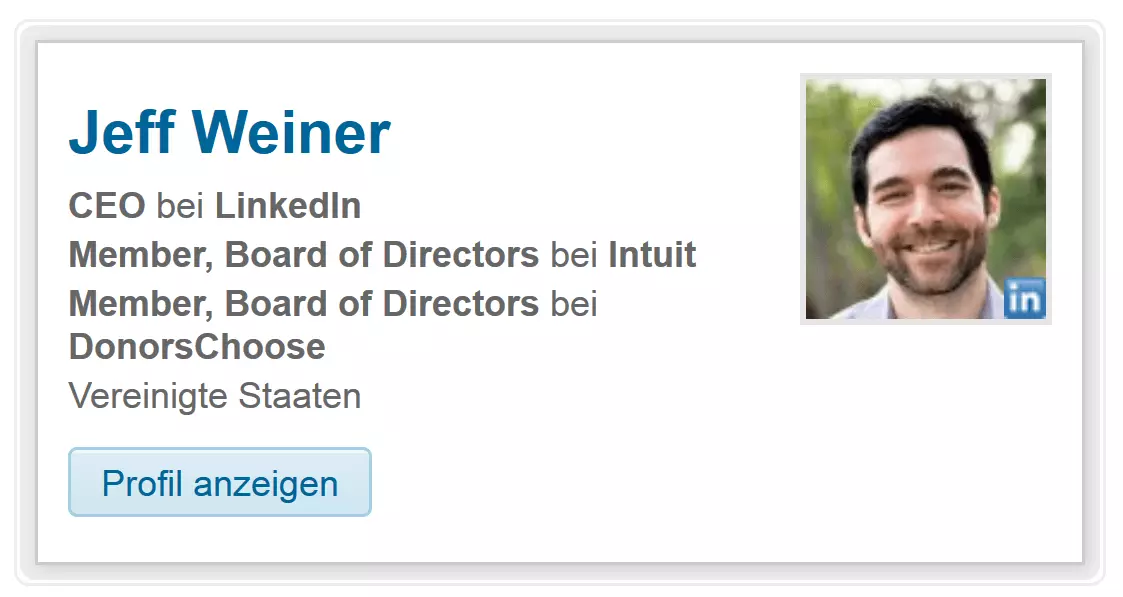 Image: An example of LinkedIn‘s Member Profile widget