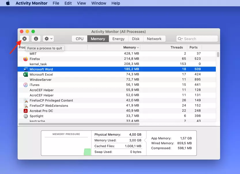 Image: Force quitting on a Mac: Force quit via Activity Monitor 