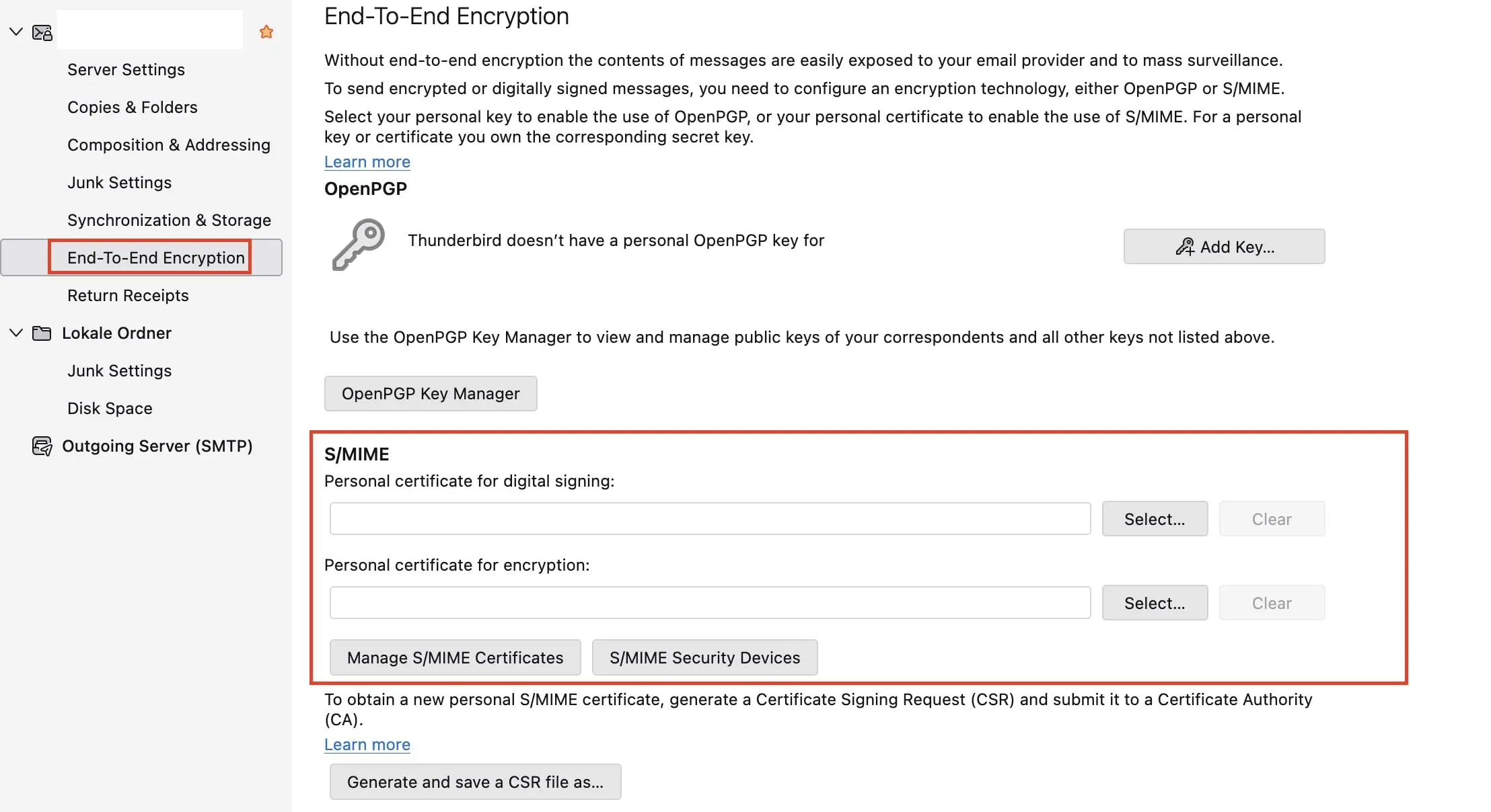 Image: Select certificate in Thunderbird