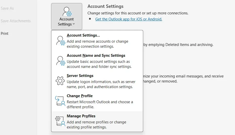 Image: Outlook Account Settings