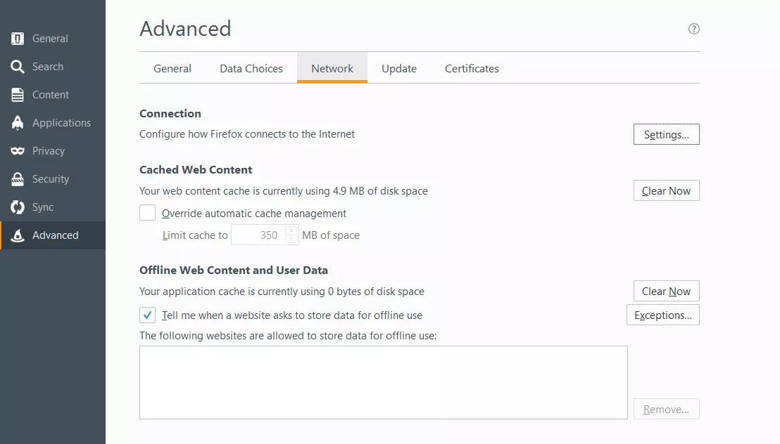 Advanced browser settings