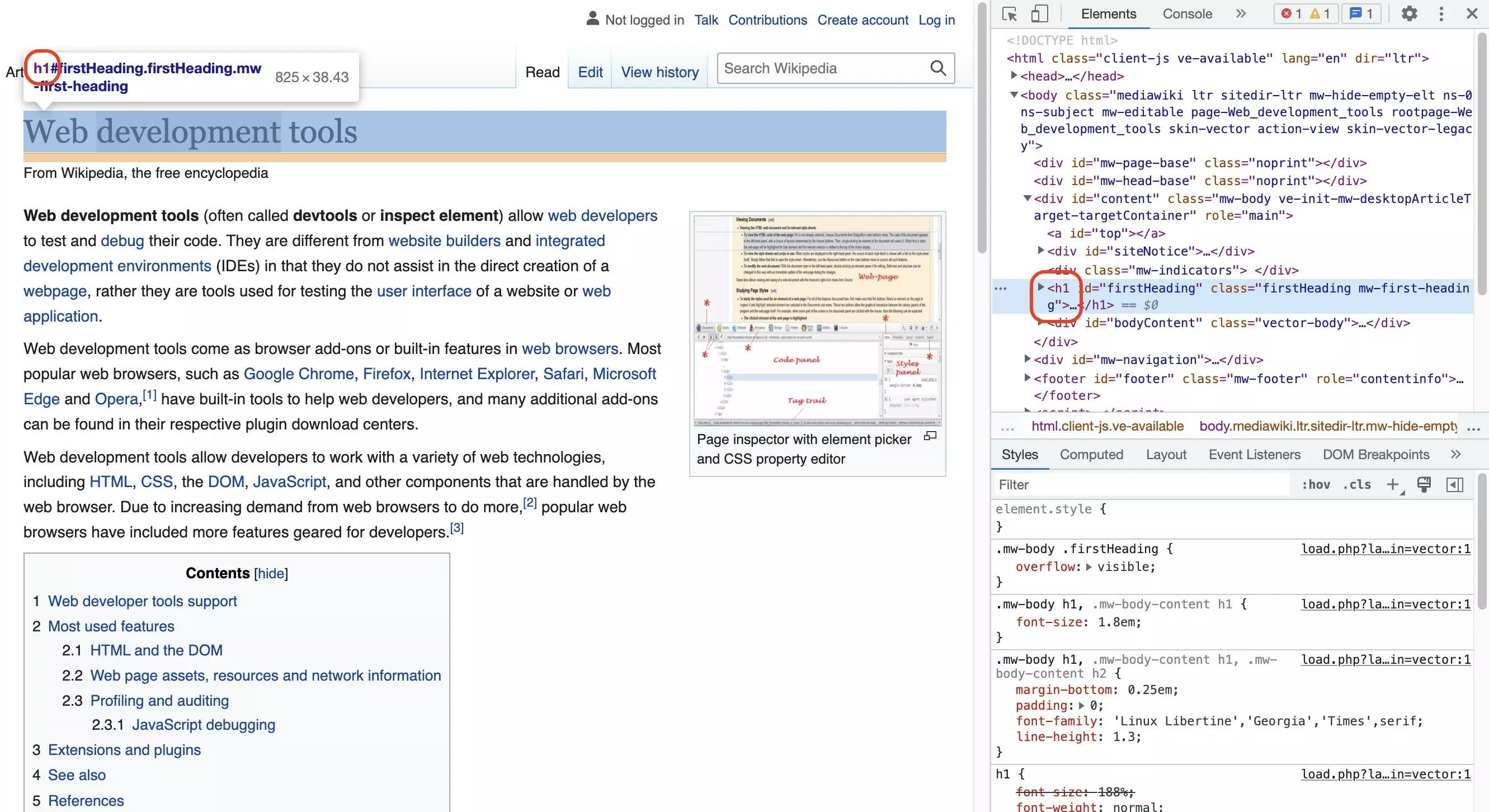 Heading analysed with inspect element Heading analysed with inspect element
