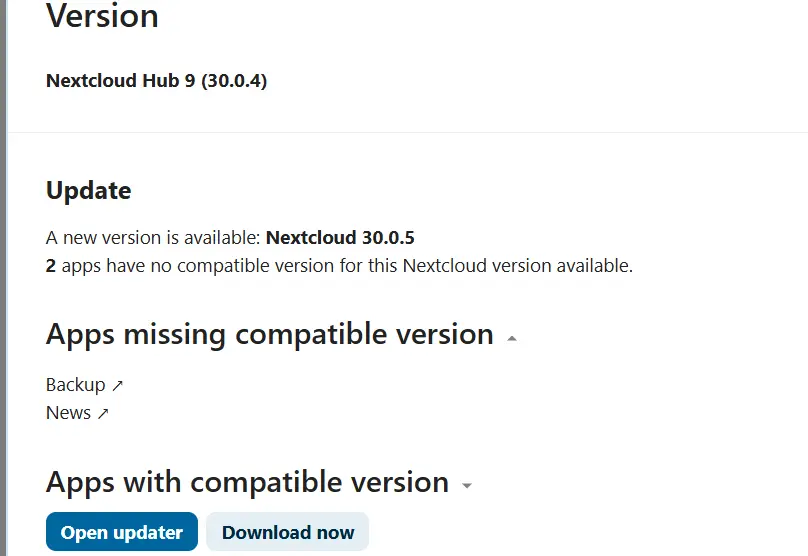 Nextcloud: Open updater Image: Nextcloud: Open updater