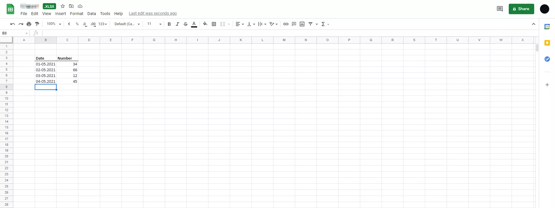 Image: Opened Excel spreadsheet in Google Sheets