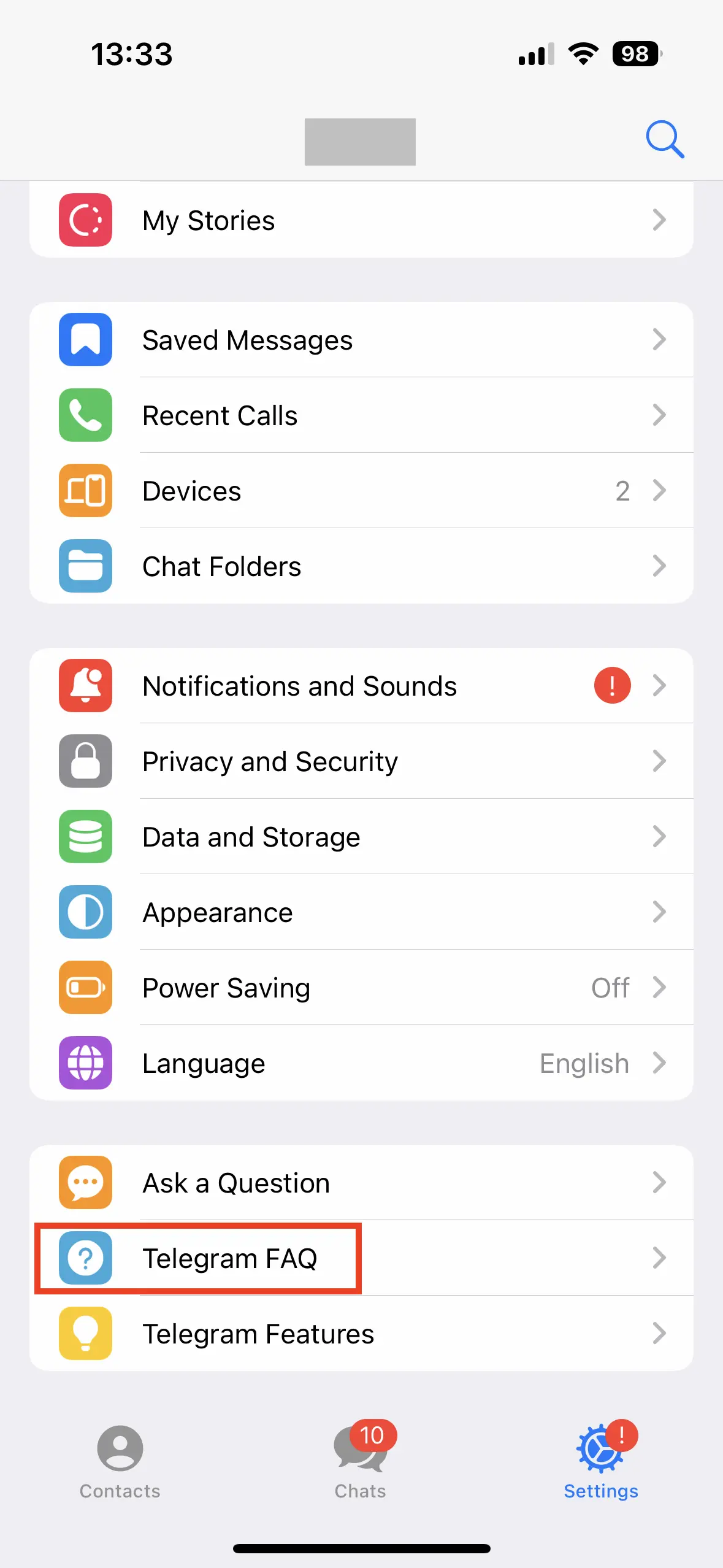 Image: Telegram app settings