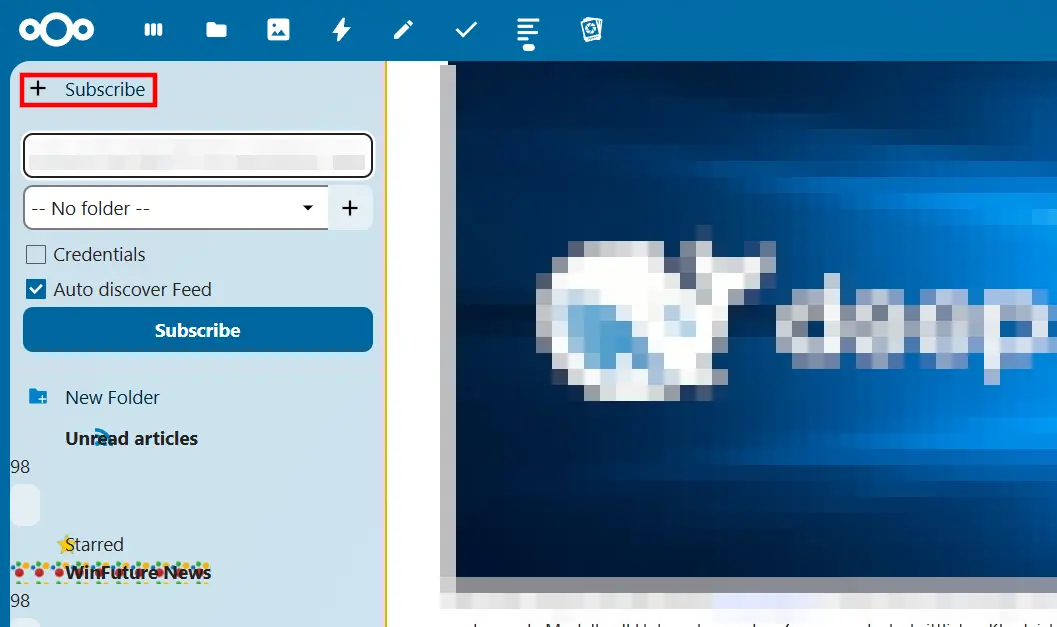Subscribing to an RSS Feed with Nextcloud News Image: Subscribing to an RSS Feed with Nextcloud News