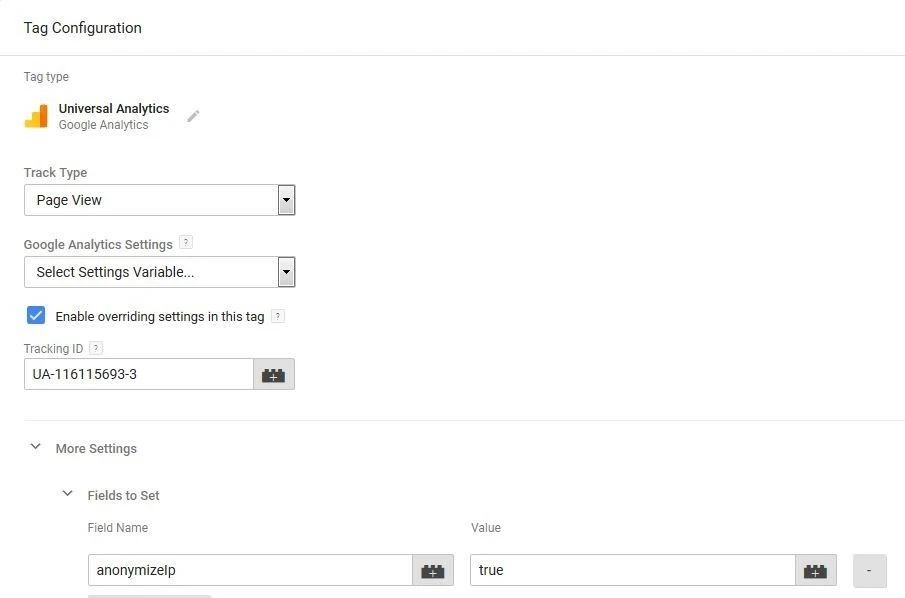 Image: Universal Analytics tag in GTM