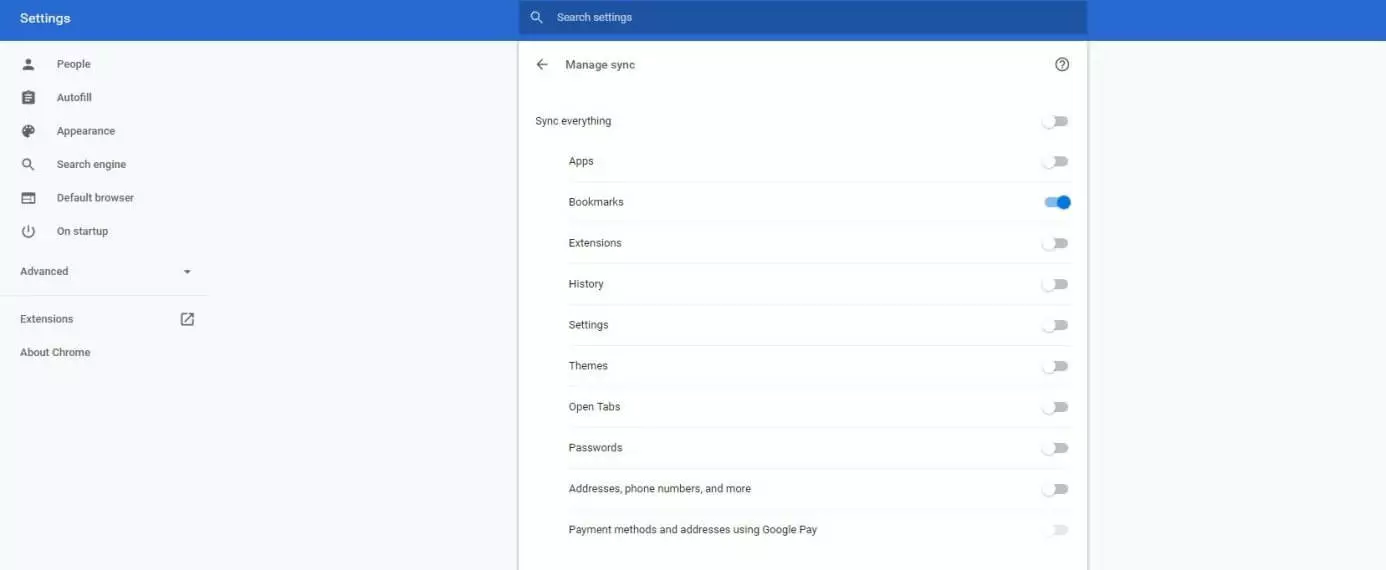 Image: Google Chrome: Manage sync