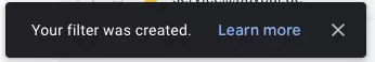 Image: Confirmation of filter creation