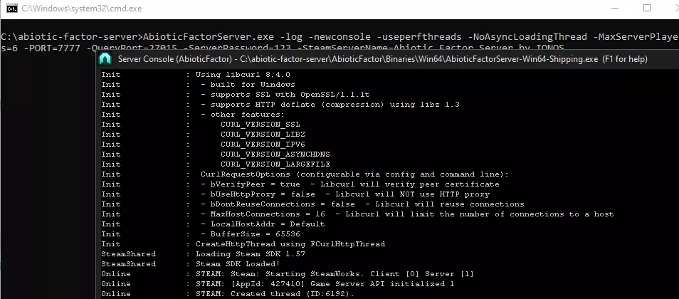Image: Abiotic Factor server in the console
